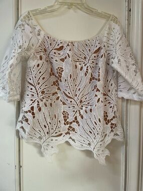 Tracy Reese Women's White Lace Off-Shoulder Top size M